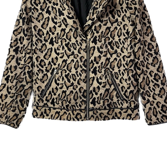 Chicos 0 Leopard Animal Print Jacquard Moto Jacket US Size 4 6 Small - Picture 5 of 10